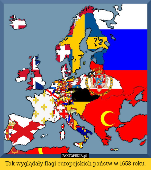 Tak wyglądały flagi europejskich państw w 1658 roku. 