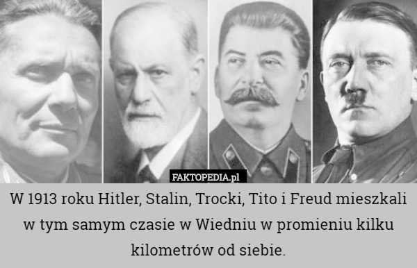 W 1913 roku Hitler, Stalin, Trocki, Tito i Freud mieszkali w tym samym czasie w Wiedniu w promieniu kilku kilometrów od siebie. 