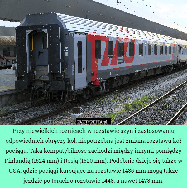 Przy niewielkich różnicach w rozstawie szyn i zastosowaniu odpowiednich obręczy kół, niepotrzebna jest zmiana rozstawu kół pociągu. Taka kompatybilność zachodzi między innymi pomiędzy Finlandią (1524 mm) i Rosją (1520 mm). Podobnie dzieje się także w USA, gdzie pociągi kursujące na rozstawie 1435 mm mogą także jeździć po torach o rozstawie 1448, a nawet 1473 mm. 