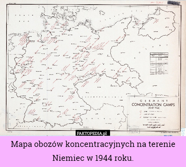 Mapa obozów koncentracyjnych na terenie Niemiec w 1944 roku. 