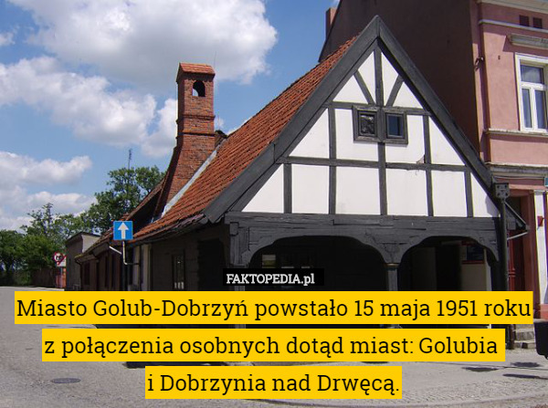 Miasto Golub-Dobrzyń powstało 15 maja 1951 roku z połączenia osobnych dotąd miast: Golubia 
i Dobrzynia nad Drwęcą. 