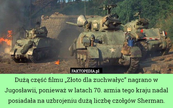 Dużą część filmu „Złoto dla zuchwałyc” nagrano w Jugosławii, ponieważ w latach 70. armia tego kraju nadal posiadała na uzbrojeniu dużą liczbę czołgów Sherman. 