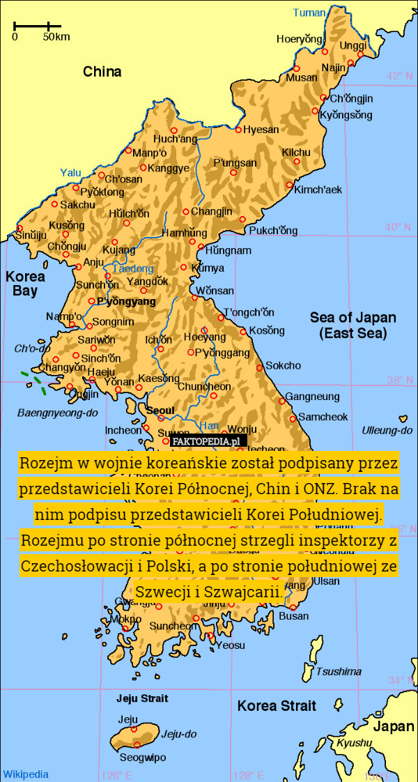Rozejm w wojnie koreańskie został podpisany przez przedstawicieli Korei Północnej, Chin i ONZ. Brak na nim podpisu przedstawicieli Korei Południowej. Rozejmu po stronie północnej strzegli inspektorzy z Czechosłowacji i Polski, a po stronie południowej ze Szwecji i Szwajcarii. 
