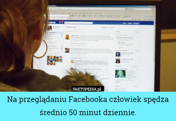 Na przeglądaniu Facebooka człowiek spędza średnio 50 minut dziennie. 