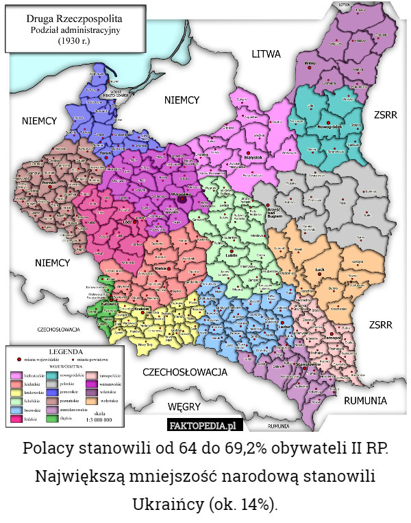 Polacy stanowili od 64 do 69,2% obywateli II RP. Największą mniejszość narodową stanowili Ukraińcy (ok. 14%). 