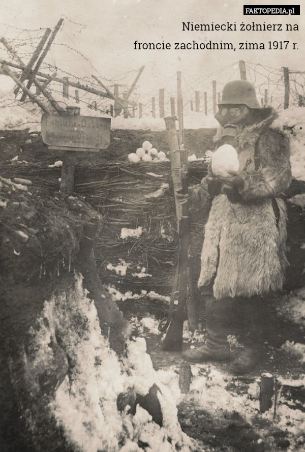 Niemiecki żołnierz na
froncie zachodnim, zima 1917 r. 