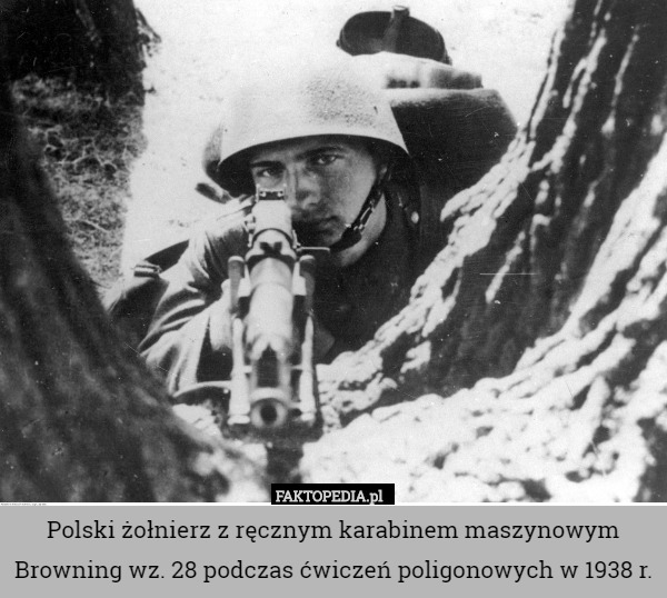 Polski żołnierz z ręcznym karabinem maszynowym Browning wz. 28 podczas ćwiczeń poligonowych w 1938 r. 