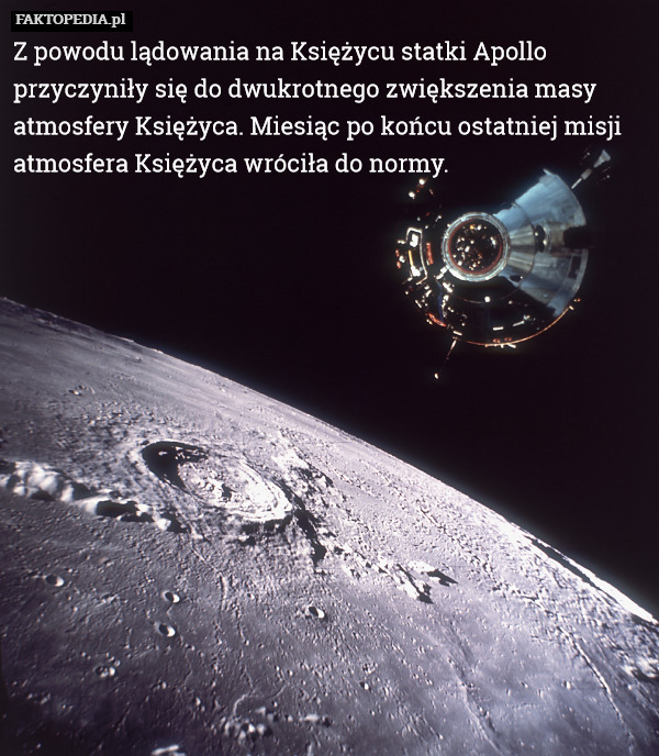 Z powodu lądowania na Księżycu statki Apollo przyczyniły się do dwukrotnego zwiększenia masy atmosfery Księżyca. Miesiąc po końcu ostatniej misji atmosfera Księżyca wróciła do normy. 