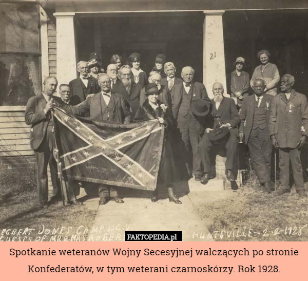 Spotkanie weteranów Wojny Secesyjnej walczących po stronie Konfederatów, w tym weterani czarnoskórzy. Rok 1928. 