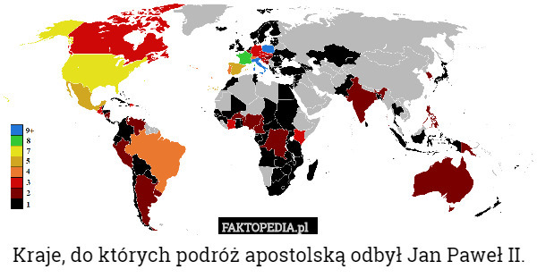 Kraje, do których podróż apostolską odbył Jan Paweł II. 