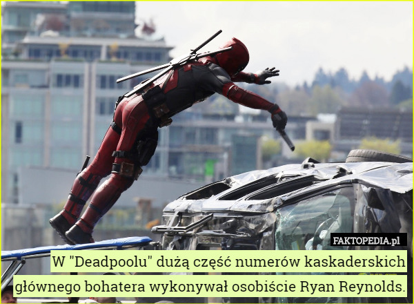 W "Deadpoolu" dużą część numerów kaskaderskich głównego bohatera wykonywał osobiście Ryan Reynolds. 