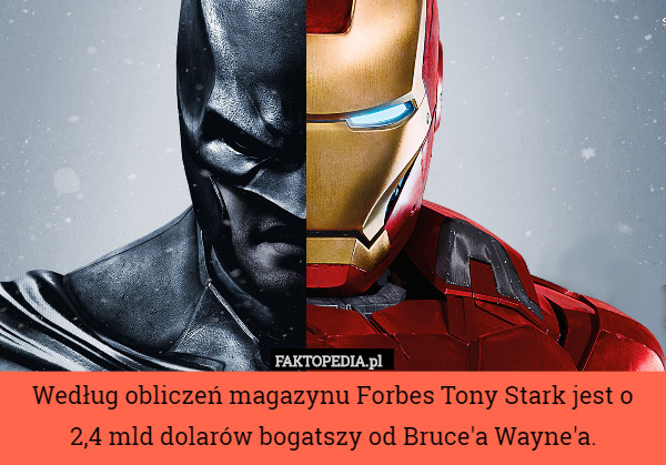 Według obliczeń magazynu Forbes Tony Stark jest o 2,4 mld dolarów bogatszy od Bruce'a Wayne'a. 