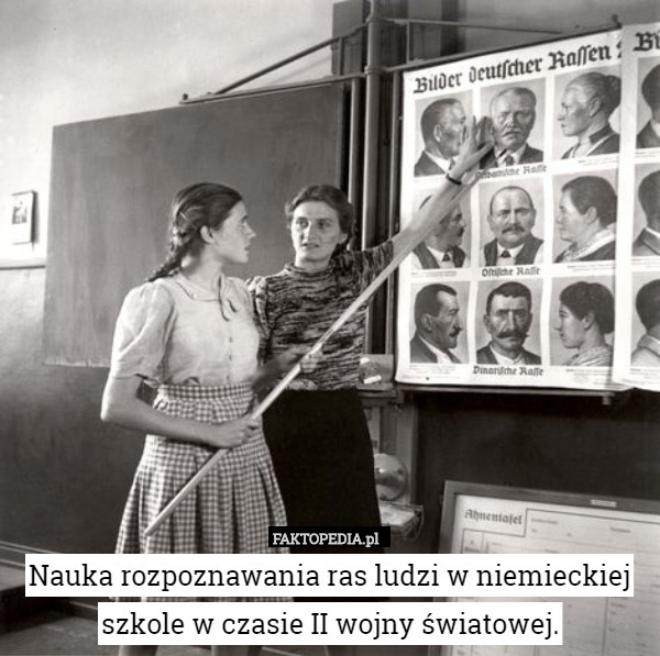 Nauka rozpoznawania ras ludzi w niemieckiej szkole w czasie II wojny światowej. 
