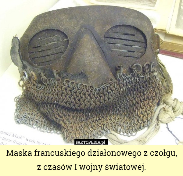 Maska francuskiego działonowego z czołgu, z czasów I wojny światowej. 
