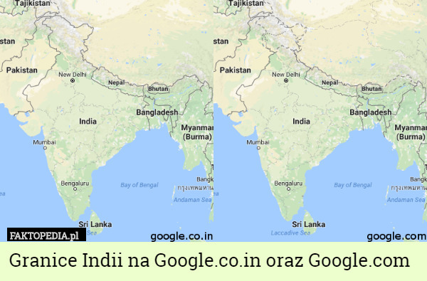 Granice Indii na Google.co.in oraz Google.com 