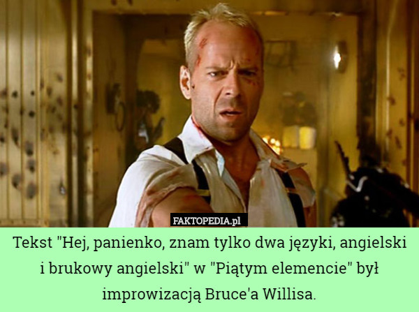 Tekst "Hej, panienko, znam tylko dwa języki, angielski i brukowy angielski" w "Piątym elemencie" był improwizacją Bruce'a Willisa. 