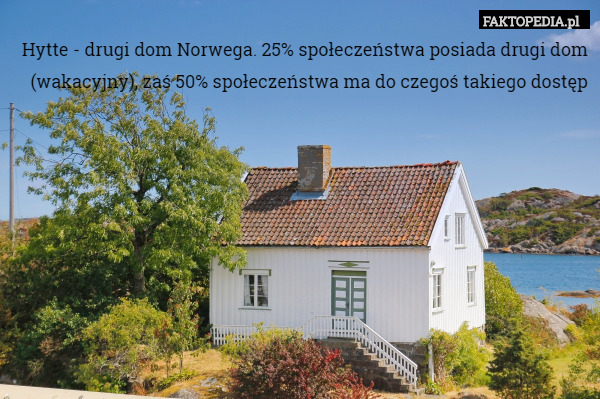 Hytte - drugi dom Norwega. 25% społeczeństwa posiada drugi dom (wakacyjny), zaś 50% społeczeństwa ma do czegoś takiego dostęp 