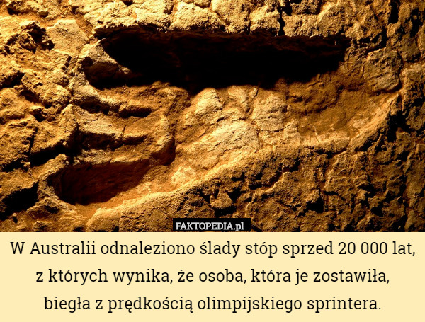 W Australii odnaleziono ślady stóp sprzed 20 000 lat, z których wynika, że osoba, która je zostawiła,
 biegła z prędkością olimpijskiego sprintera. 