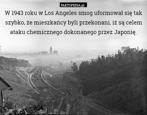 W 1943 roku w Los Angeles smog uformował się tak szybko, że mieszkańcy byli przekonani, iż są celem ataku chemicznego dokonanego przez Japonię. 