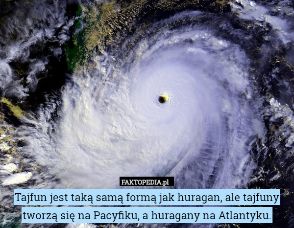 Tajfun jest taką samą formą jak huragan, ale tajfuny tworzą się na Pacyfiku, a huragany na Atlantyku. 