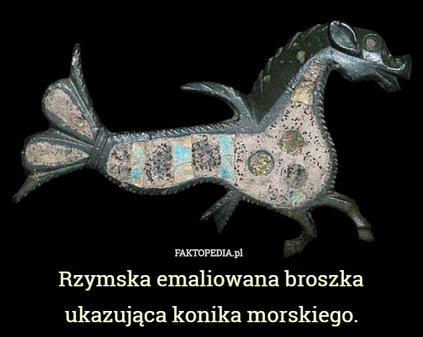 Rzymska emaliowana broszka ukazująca konika morskiego. 