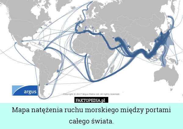 Mapa natężenia ruchu morskiego między portami całego świata. 