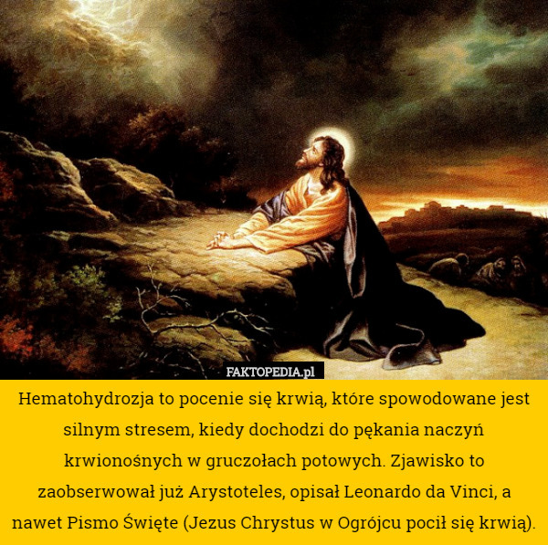 Hematohydrozja to pocenie się krwią, które spowodowane jest silnym stresem, kiedy dochodzi do pękania naczyń krwionośnych w gruczołach potowych. Zjawisko to zaobserwował już Arystoteles, opisał Leonardo da Vinci, a nawet Pismo Święte (Jezus Chrystus w Ogrójcu pocił się krwią). 