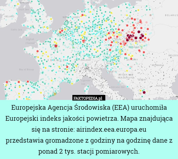 Europejska Agencja Środowiska (EEA) uruchomiła Europejski indeks jakości powietrza. Mapa znajdująca się na stronie: airindex.eea.europa.eu
 przedstawia gromadzone z godziny na godzinę dane z ponad 2 tys. stacji pomiarowych. 