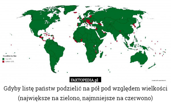Gdyby listę państw podzielić na pół pod względem wielkości (największe na zielono, najmniejsze na czerwono) 