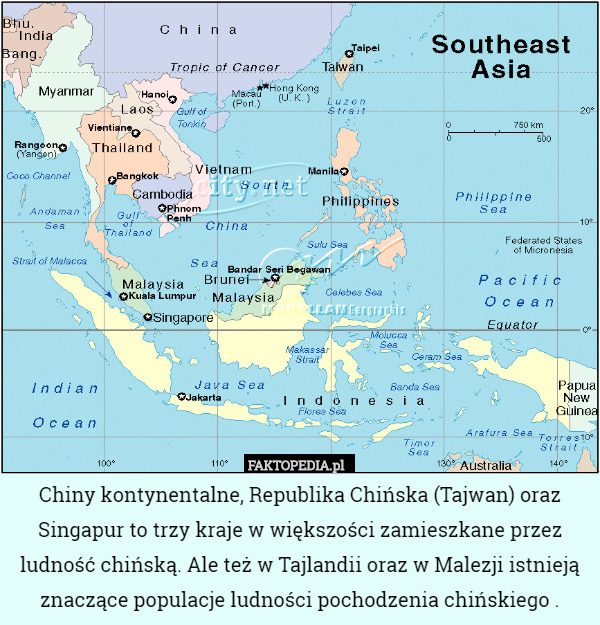 Chiny kontynentalne, Republika Chińska (Tajwan) oraz Singapur to trzy kraje w większości zamieszkane przez ludność chińską. Ale też w Tajlandii oraz w Malezji istnieją znaczące populacje ludności pochodzenia chińskiego . 