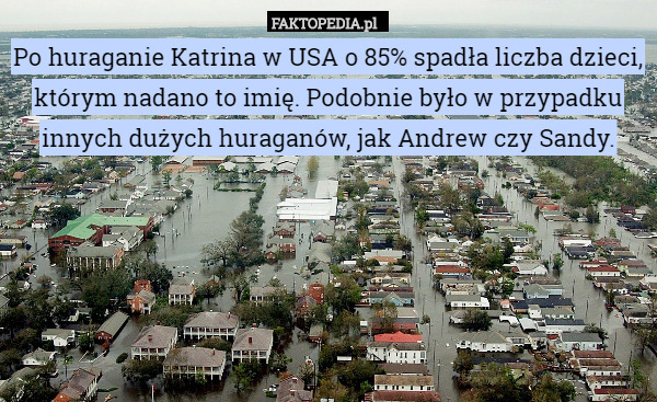 Po huraganie Katrina w USA o 85% spadła liczba dzieci, którym nadano to imię. Podobnie było w przypadku innych dużych huraganów, jak Andrew czy Sandy. 