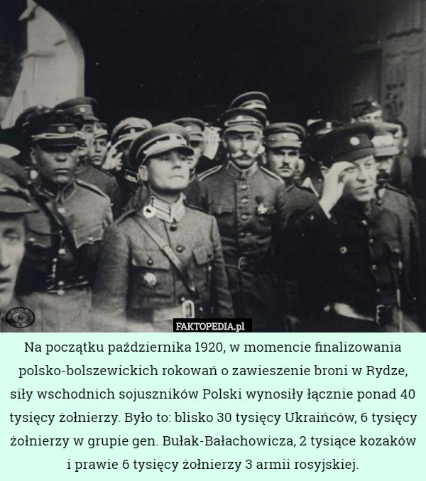 Na początku października 1920, w momencie finalizowania polsko-bolszewickich rokowań o zawieszenie broni w Rydze, siły wschodnich sojuszników Polski wynosiły łącznie ponad 40 tysięcy żołnierzy. Było to: blisko 30 tysięcy Ukraińców, 6 tysięcy żołnierzy w grupie gen. Bułak-Bałachowicza, 2 tysiące kozaków i prawie 6 tysięcy żołnierzy 3 armii rosyjskiej. 