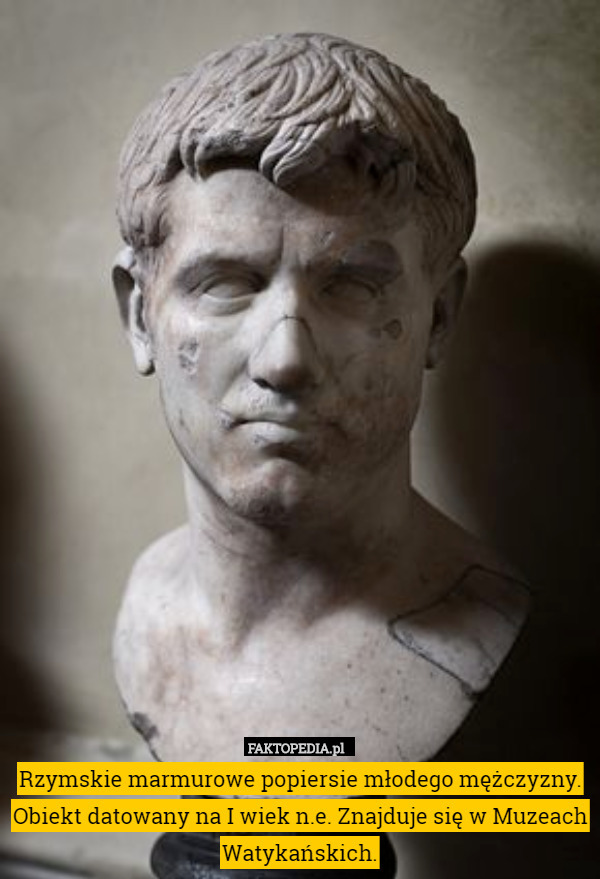 Rzymskie marmurowe popiersie młodego mężczyzny. Obiekt datowany na I wiek n.e. Znajduje się w Muzeach Watykańskich. 