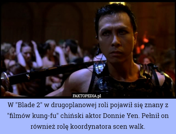 W "Blade 2" w drugoplanowej roli pojawił się znany z "filmów kung-fu" chiński aktor Donnie Yen. Pełnił on również rolę koordynatora scen walk. 