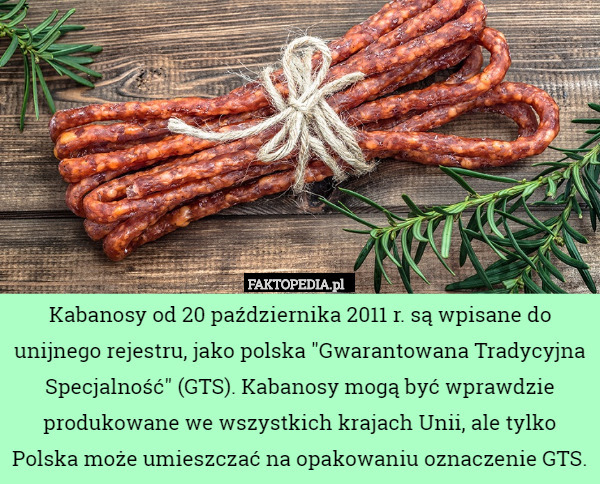 Kabanosy od 20 października 2011 r. są wpisane do unijnego rejestru, jako polska "Gwarantowana Tradycyjna Specjalność" (GTS). Kabanosy mogą być wprawdzie produkowane we wszystkich krajach Unii, ale tylko Polska może umieszczać na opakowaniu oznaczenie GTS. 