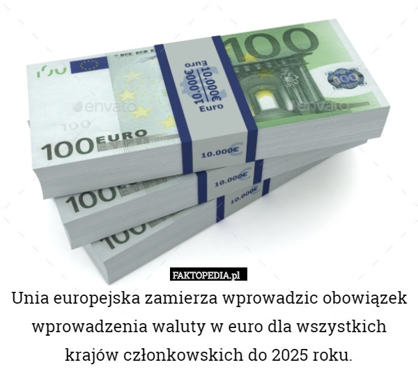 Unia europejska zamierza wprowadzic obowiązek wprowadzenia waluty w euro dla wszystkich krajów członkowskich do 2025 roku. 