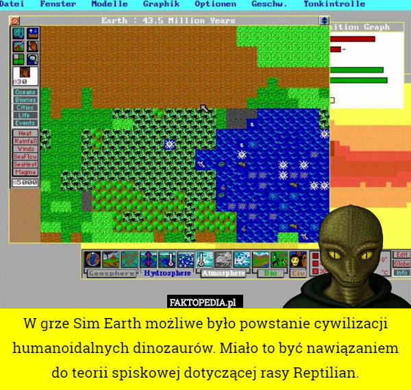 W grze Sim Earth możliwe było powstanie cywilizacji humanoidalnych dinozaurów. Miało to być nawiązaniem do teorii spiskowej dotyczącej rasy Reptilian. 