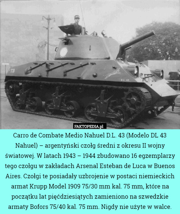 Carro de Combate Medio Nahuel D.L. 43 (Modelo DL 43 Nahuel) – argentyński czołg średni z okresu II wojny światowej. W latach 1943 – 1944 zbudowano 16 egzemplarzy tego czołgu w zakładach Arsenal Esteban de Luca w Buenos Aires. Czołgi te posiadały uzbrojenie w postaci niemieckich armat Krupp Model 1909 75/30 mm kal. 75 mm, które na początku lat pięćdziesiątych zamieniono na szwedzkie armaty Bofors 75/40 kal. 75 mm. Nigdy nie użyte w walce. 
