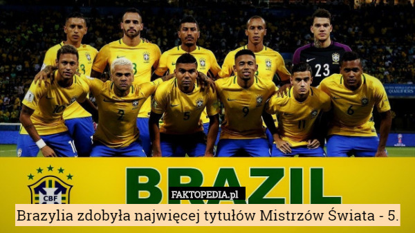 Brazylia zdobyła najwięcej tytułów Mistrzów Świata - 5. 