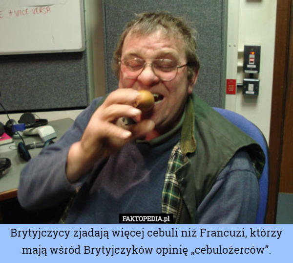 Brytyjczycy zjadają więcej cebuli niż Francuzi, którzy mają wśród Brytyjczyków opinię „cebulożerców”. 