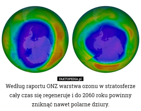 Według raportu ONZ warstwa ozonu w stratosferze cały czas się regeneruje i do 2060 roku powinny zniknąć nawet polarne dziury. 