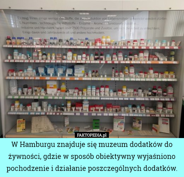W Hamburgu znajduje się muzeum dodatków do żywności, gdzie w sposób obiektywny wyjaśniono pochodzenie i działanie poszczególnych dodatków. 