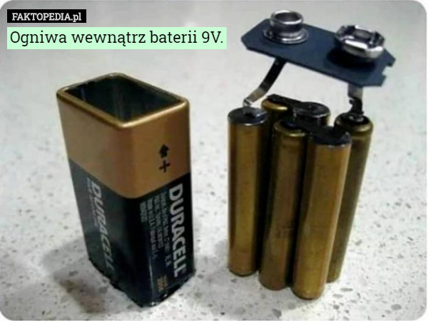 Ogniwa wewnątrz baterii 9V. 