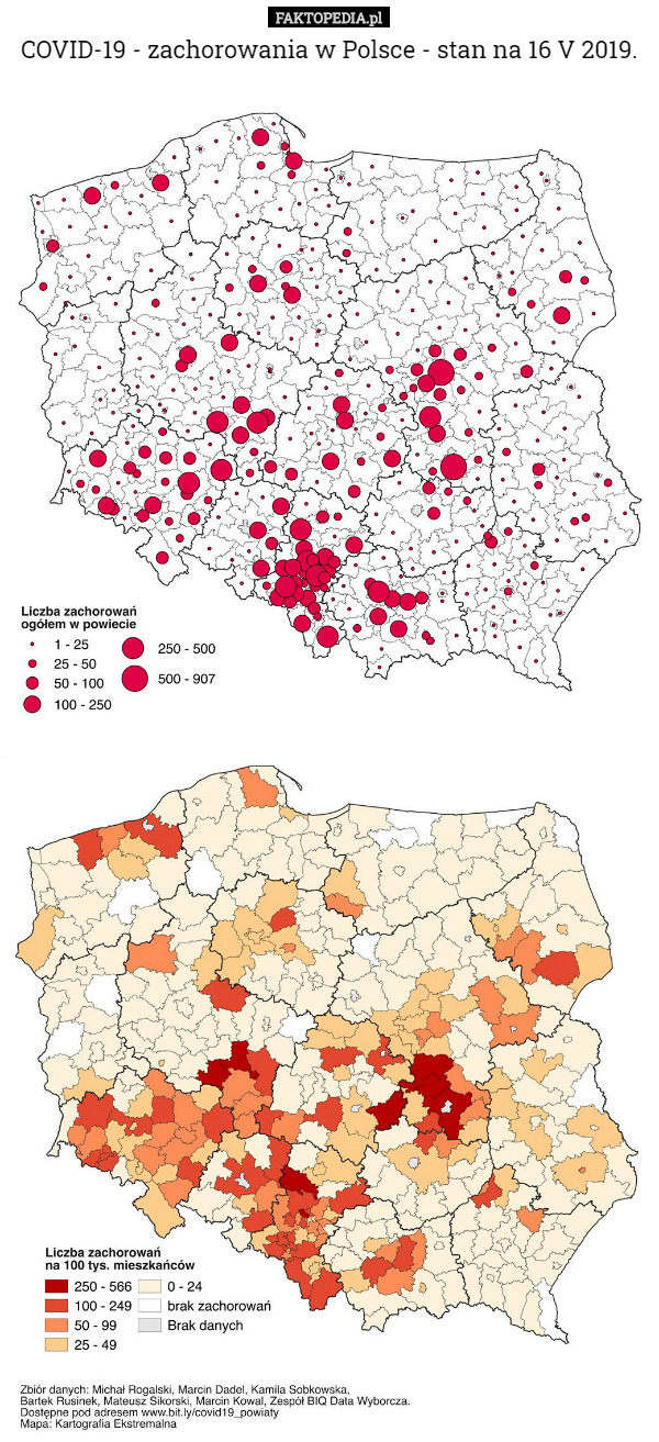 COVID-19 - zachorowania w Polsce - stan na 16 V 2019. 