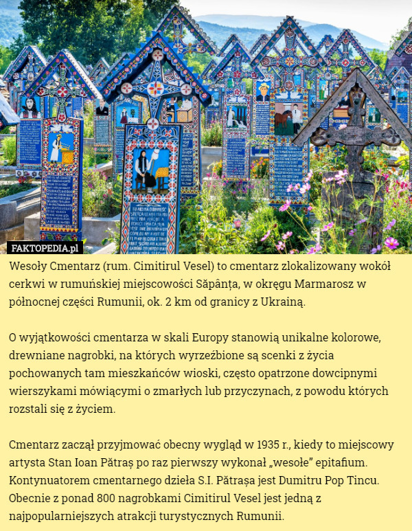 Wesoły Cmentarz (rum. Cimitirul Vesel) to cmentarz zlokalizowany wokół cerkwi w rumuńskiej miejscowości Săpânța, w okręgu Marmarosz w północnej części Rumunii, ok. 2 km od granicy z Ukrainą.

O wyjątkowości cmentarza w skali Europy stanowią unikalne kolorowe, drewniane nagrobki, na których wyrzeźbione są scenki z życia pochowanych tam mieszkańców wioski, często opatrzone dowcipnymi wierszykami mówiącymi o zmarłych lub przyczynach, z powodu których rozstali się z życiem.

Cmentarz zaczął przyjmować obecny wygląd w 1935 r., kiedy to miejscowy artysta Stan Ioan Pătraș po raz pierwszy wykonał „wesołe” epitafium. Kontynuatorem cmentarnego dzieła S.I. Pătrașa jest Dumitru Pop Tincu. Obecnie z ponad 800 nagrobkami Cimitirul Vesel jest jedną z najpopularniejszych atrakcji turystycznych Rumunii. 