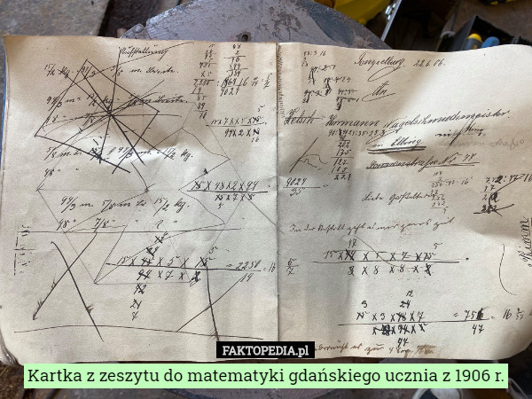 Kartka z zeszytu do matematyki gdańskiego ucznia z 1906 r. 