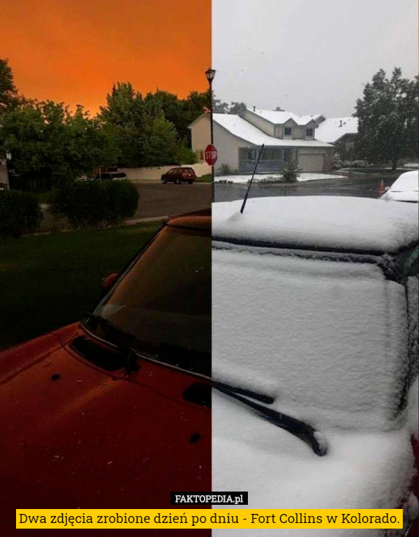 Dwa zdjęcia zrobione dzień po dniu - Fort Collins w Kolorado. 