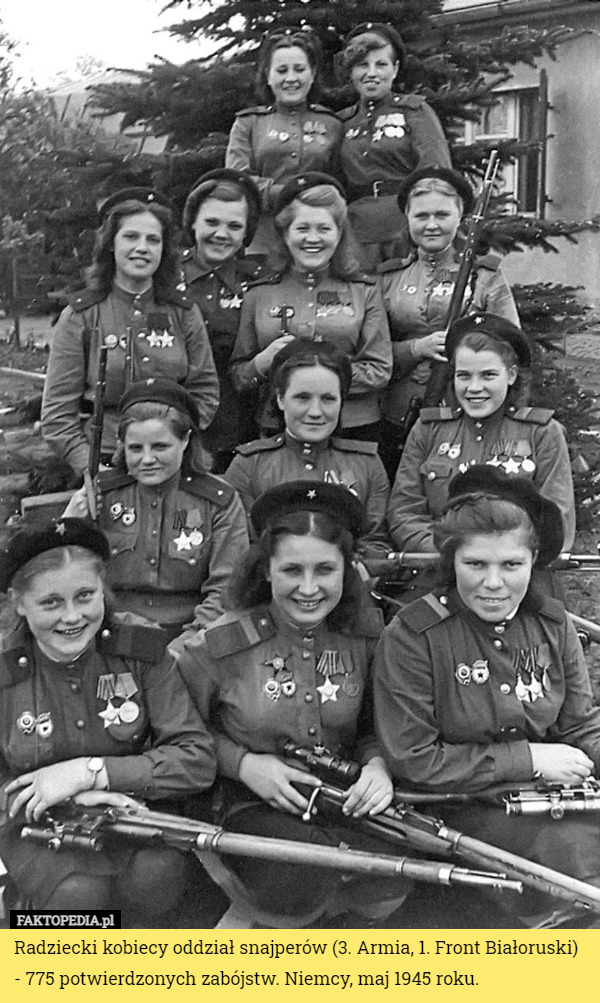 Radziecki kobiecy oddział snajperów (3. Armia, 1. Front Białoruski) - 775 potwierdzonych zabójstw. Niemcy, maj 1945 roku. 