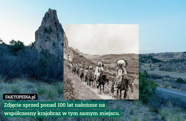 Zdjęcie sprzed ponad 100 lat nałożone na współczesny krajobraz w tym samym miejscu. 