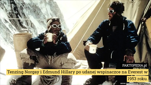 Tenzing Norgay i Edmund Hillary po udanej wspinaczce na Everest w 1953 roku. 